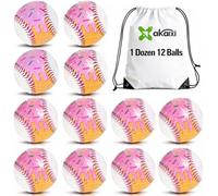 AKAIXI Baseballs PVC 9in Practice Baseball for Training Hitting Lifestyle Decor Ideal Personalized Inspired Gifts for Players Coaches Moms (Pink Drip, Baseball Set (12 Piece))