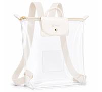 AKAIXI Clear Backpack for Stadium Events with Leather Flap Stadium Approved | Stylish Transparent Backpack with Adjustable Straps Clear Bag for Concerts Sports Events College Work Travel Festivals