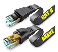 Akake Cat 8 Ethernet Cable, 1M Heavy Duty High Speed Flat Internet Network Cable, Professional LAN Cable, 26AWG, 2000Mhz 40Gbps with Gold Plated RJ45 Connector, Shielded in Wall, Indoor&Outdoor