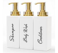 Akalin Refillable Shampoo and Conditioner Bottles, 16oz White and Gold Soap Dispenser Bathroom, Shampoo and Conditioner Dispenser for Bathroom Lotion Body Wash Massage Oils (White)