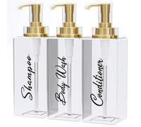 Akalin Shampoo and Conditioner Dispenser 16oz, Set of 3 Refillable Shampoo and Conditioner Bottles with Pump, 3 Clear Body Wash Dispenser for Shower, Gold Soap Dispenser Bathroom (Clear)