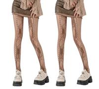 AKAMAS 2 Pairs Womens Novelty Printed Roses Fishnet Tights,Black Brown Side Holes Pattern Net Pantyhose,Transparent Nightclub Waist High Stockings,Fashionable Y2K Spicy Girls Lolita Dress Tights