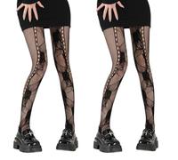 AKAMAS 2 Pairs Womens Novelty Printed Roses Fishnet Tights,Black Brown Side Holes Pattern Net Pantyhose,Transparent Nightclub Waist High Stockings,Fashionable Y2K Spicy Girls Lolita Dress Tights