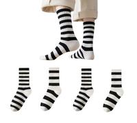 AKAMAS 4 Pairs Women's Black and White Striped Fashion Cotton Socks, Casual Crew Socks For Women, Novelty Socks, Striped Retro Crew Socks, Athletic Gym School Casual Crew Socks, Girls Socks