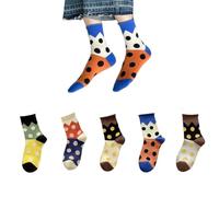 AKAMAS 5 Pairs Funny Womens Colorful Socks,Novelty Multicolor Polka Dots Patterned Socks,Breathable Spotted Printed Cotton Casual Socks,Ladies Warm Winter Socks,Fancy Dress Socks Mid-calf Socks