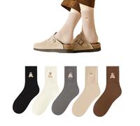 AKAMAS 5 Pairs Womens Cartoon Cotton Socks, Cute Animal Embroidery Pattern Socks,Cute Bear Pattern Socks, Ladies Casual Socks,Sport Socks,Multiple Colors,One Size
