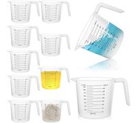 Akamino 10 PCS Plastic Measuring Jugs, 1 Litre Clear Plastic Measuring Cup with Handle for Kitchen, Reusable Measuring Jug with Measuring Scale & Easy Pour for Cooking Baking