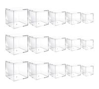 Akamino 15 PCS Clear Acrylic Display Boxes with Lid, 5 Size Plastic Storage Cube Boxes, Small Square Display Container for Storage Candy Pill Jewelry Gifts - 1.77/2.17/2.56/2.95/3.35 Inch