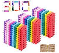 Akamino 300 Pcs Colourful Mini Wooden Pegs, 3.5CM Colored Wooden Clothes Pins with 40 Meters String, Small Craft Clips Photo Display Pegs for Decorative,Hanging Photos Cards, DIY Crafts