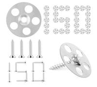Akamino 300 Pcs Easy Fix Washers Set, 150 Pcs 36mm Diameter Tile Backer Board Washer with 150 Pcs Screws,Galvanised Iron Fixing Washers Insulation Board Washer for Insulation Thermoboard Backer Boards