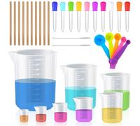 Akamino 35 Pcs Measuring Cups with Mixing Spoons & Sticks and Droppers Set, Heat Resistant Plastic Measuring Jugs, Labs Graduated Beakers Mixing Cups for Kitchen DIY Science (1000ml 500ml 250ml 150ml