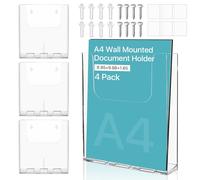 Akamino 4 Pack A4 Wall Mounted Document Holder, Acrylic A4 Portrait Wall Mountable Menu Leaflet Holder,Brochure Dispenser Magazine Storage for Office Restaurants Receptions,22.5x4.2x25.1cm