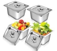 Akamino 4 Pcs 1/6 Gastronorm Pan with Lid, Stainless Steel Bain Marie Food Food Container Pans, 100 mm Deep Steam Table Pans Catering Food Serving Pans for Buffet Restaurant Party