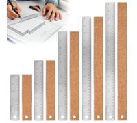 Akamino 5 Pcs Cork Backed Ruler Stainless Steel Ruler, 6/8/12/15/16 Inch Metal Rulers, Non Slip Straight Edge Rulers with Inch and Centimeters for School Office Home Drawing Engineering