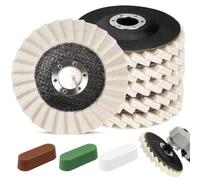 Akamino 5 Pcs Felt Flap Disc Abrasives 127mm x 22mm(5" x 7/8") with 3 Pcs Buffing Polishing Cutting Compounds, Fine Wool Felt Flap Pads Round Wool Polishing Wheel Disc for Angle Grinder Metal Marble