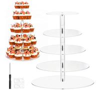 Akamino 5 Tier Cupcake Stand, Round Tiered Cake Stand,Clear Acrylic Cake Display Holder Dessert Pastry Tower for Birthday,Wedding,Party