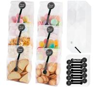 Akamino 500 Pcs Translucent Plastic Cookie Bags, 250 Pcs Cellophane Bags with 250 Pcs Hand Made Stickers, 9×3.5 In Food Safe Treat Bag Biscuit Bag for Cakes Chocolates Candy Gift Wrapping,Bakery Party