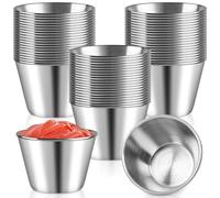 Akamino 60Pcs Stainless Steel Condiment Sauce Cups, Small Sauce Dipping Bowls, Metal Spices Pots Portion Cups for Barbecue Restaurant Home Party (2.2 oz/65 ml)