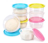 Akamino 8 Pcs Pizza Dough Proofing Box Set with Lids, Round,Stackable,600ml | Reusable Dough Proofing Container,Small Snack Fruit Food Storage Organizer for Home Kitchen Restaurant(Pink/Blue/Green/Clear)