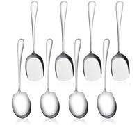 Akamino 8PCS Serving Spoons Large,Round & Square Head Stainless Steel Buffet Serving Spoon,Long Handle Soup Spoons with Mirror Polish Finish,Tablespoons for Kitchen Restauran Dinner Party Family Meals
