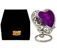 AKANKSHA ARTS Classic Heart Shape Keepsake Urn for Human Ashes - with Box and Stand - Lovely Purple Color 7 cms high