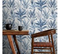 AKARI BLUE MADAGASCAR LEAF WALLPAPER PALM LEAVES TROPICAL QUALITY 282893