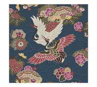 Akari Kyoto Cranes Floral Wallpaper Navy Blue/Magenta Pink Rasch 282763