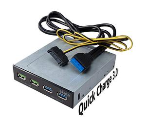 Akasa 4 Port USB Charger Panel with dual Quick Charge 3.0 and dual USB 3.1 Gen 1 Ports | Front Panel USB Hub with QC | 3.5” PC bay | Tech for Techs Recommended | AK-ICR-34