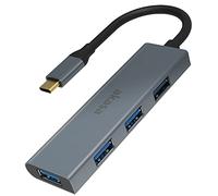 Akasa Type-C 4 Port USB 3.0 Hub Silver | Aluminium Finish Docking Station | 4-in-1 USB Multi-port Adapter | Space Grey | 5Gbps Data Transfer | Compatible with MacBook, Dell, Lenovo | AK-CBCA25-18BK