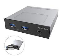 Akasa USB 20Gbps Type-C Panel with Dual USB-A Ports, Fits 3.5" Bay PC Case, 20-pin & 19-pin Internal Connectors, AK-ICR-36