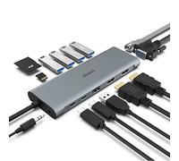 Akasa USB Type-C 14-In-1 Dock | Dual 4K HDMI, 1080P VGA, 2 Type-C ports, 3 USB 3.2, 2 USB 2.0, Ethernet, SD/Micro Card Reader, Audio Jack | 60W PD | Space Grey | AK-CBCA28-18BK