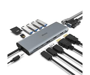 Akasa USB Type-C 14-In-1 Dock | Dual 4K HDMI, 1080P VGA, 2 Type-C ports, 3 USB 3.2, 2 USB 2.0, Ethernet, SD/Micro Card Reader, Audio Jack | 60W PD | Space Grey | AK-CBCA28-18BK