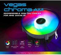 Akasa Vegas Chroma AM CPU Cooler, 120mm ARGB Fan, Aluminium, For AMD AM4/AM3+ 9