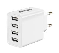 Akashi 25W 4-Port USB Rapid Charge Mains Charger Compact Design, White