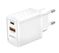 Akashi Dual Charger USB-A QC 3.0 + USB-C PD 20W Quick Charge, White