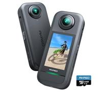AKASO 360-360° Action Camera with 5.7K 360° Video, 72MP Photo, SuperSmooth Stabilization, Horizon Lock, AI Tracking, Invisible Selfie Stick Effect, Touchscreen, Splash-Resistant, 64GB microSD Card