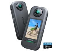 AKASO 360-360° Action Camera with 5.7K 360° Video, 72MP Photo, SuperSmooth Stabilization, Horizon Lock, AI Tracking, Invisible Selfie Stick Effect, Touchscreen, Splash-Resistant, 128GB microSD Card