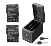 AKASO Battery & Charger for AKASO 360 Action Camera, 2 x 1350mAh Rechargeable Battery with 3-Channel Charger Case, MicroSD Card Storage Slots