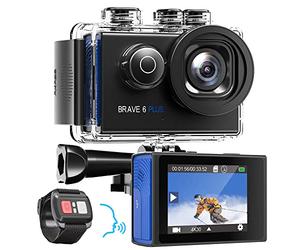 AKASO Brave 6 Plus Native 4K30FPS 20MP WiFi Action Camera with Touch Screen EIS Voice Control Remote Control 131 Feet Underwater Camera with 2 Batteries and Helmet Accessories Kit