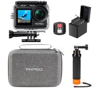AKASO Brave 7 LE Action Camera Floating Hand Grip Bundle - Includes Brave 7 LE Waterproof Camera, Native 4K EIS 2.0 Dual Screen, Floating Hand Grip, 2 Batteries, Carrying Case, and Accessory Kits