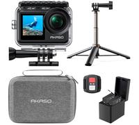 AKASO Brave 7 LE Action Camera Selfie Stick Bundle - Includes Brave 7 LE Waterproof Camera, Native 4K EIS 2.0 Dual Screen, Selfie Stick, 2 Batteries, Carrying Case, and Accessory Kits