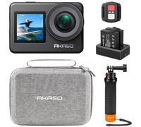 AKASO Brave 7 Portable Action Camera Floating Hand Grip Bundle - Includes Brave 7 Underwater Camera, Floating Hand Grip, 2 Batteries, Carrying Case, and Accessory Kits, Native 4K EIS 2.0 Dual Screen
