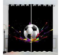 AKATIE Abstract Football Curtains Black 3D Pattern Eyelet Thermal Insulated Room Darkening Blackout Window Drapes for Bedroom Living Room Home Decoration (W234xL137cm)