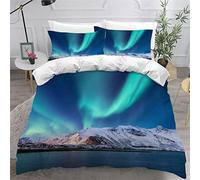 AKATIE Aurora Borealis Duvet Cover, Natural Landscape Blue Aurora Blue Bedding Set for Double Bed, Duvet Cover with Zip, Soft Microfibre Duvet Cover 240 x 260 cm