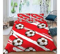 AKATIE Bedding Football Duvet Cover Set Kids Girls Teens Boys Single Bedding Red Soft Microfiber Comfortable Single Bed Duvet Cover with 2 Pillow Cases(135x200)