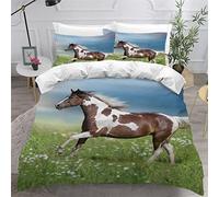 AKATIE Bedding Horse Duvet Cover Set Kids Girls Teens Boys Single Bedding Animal Soft Microfiber Comfortable Single Bed Duvet Cover with 2 Pillow Cases（135x200）