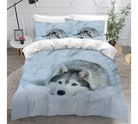 AKATIE Bedding Husky Dog Duvet Cover Set Kids Girls Teens Boys Single Bedding Animal Dog Soft Microfiber Comfortable Single Bed Duvet Cover with 2 Pillow Cases（135x200）