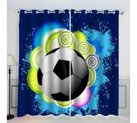 AKATIE Blackout Curtain Football Sports Theme Kid Insulated Drapes Blue 3D Print Eyelet Window Curtains for Boys Girls Teens Children kids Bedroom Set of 2 Panels (W150xL166cm)