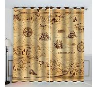 AKATIE Blackout Curtain Map Kid Insulated Drapes Pirate Map 3D Print Eyelet Window Curtains for Boys Girls Teens Children kids Bedroom Set of 2 Panels (W150xL166cm)
