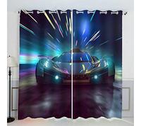 AKATIE Blackout Curtain Sports Car Kid Insulated Drapes Racing Car 3D Print Eyelet Window Curtains for Boys Girls Teens Children kids Bedroom Set of 2 Panels (W150xL166cm)